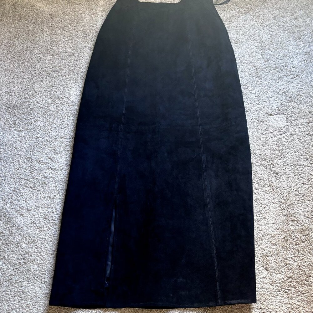 Erez Levy Size M 100% Real Leather‎ Black Women's Stretchy Waist Maxi Skirt